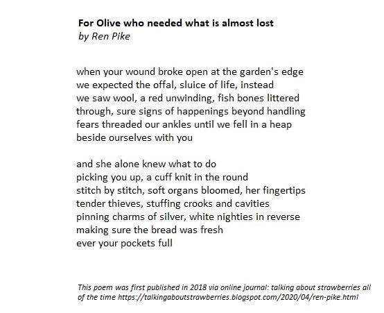 Poem text - For Olive who needed what is almost lost